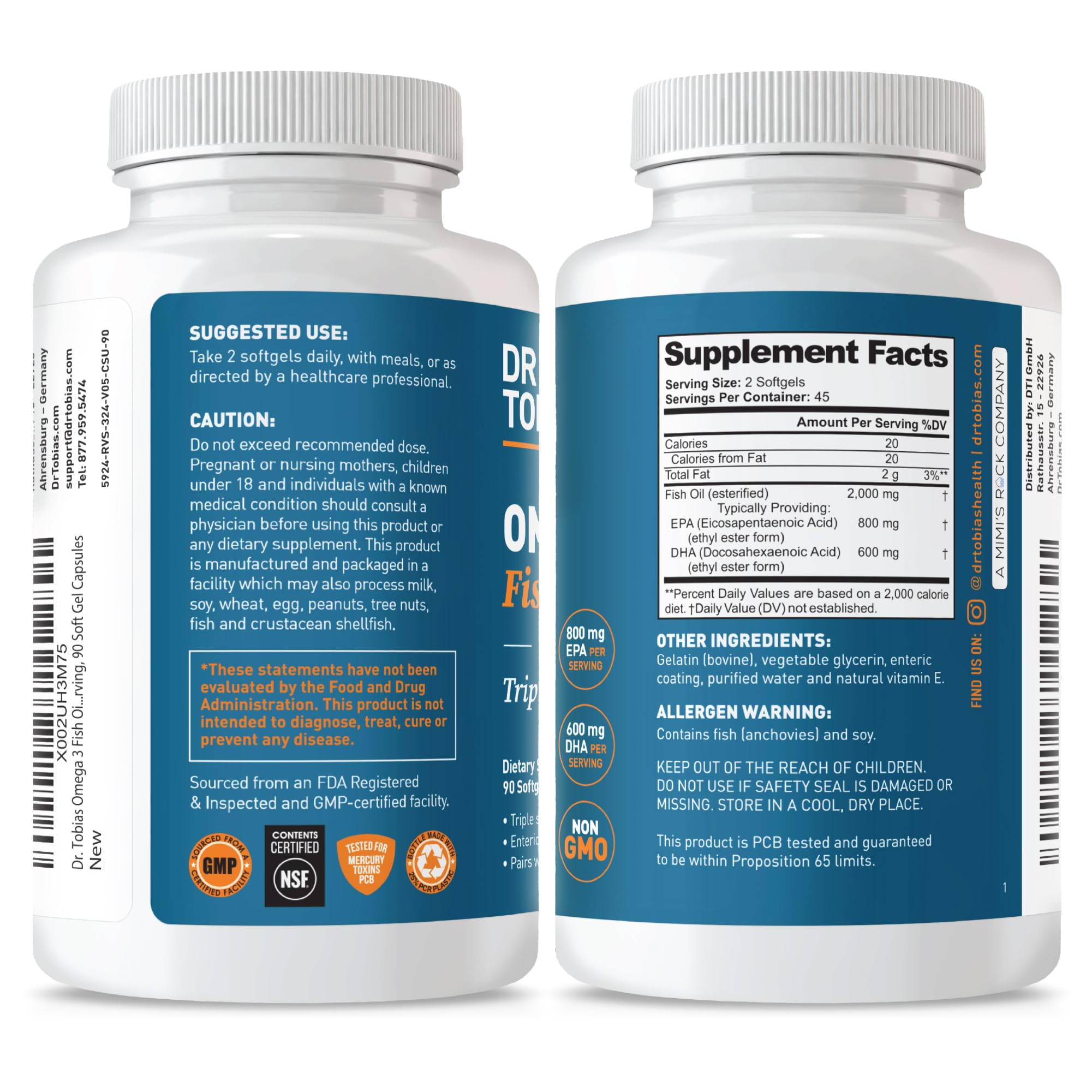 Dr. Tobias fish oil sourced from wild-caught fish for quality integrity