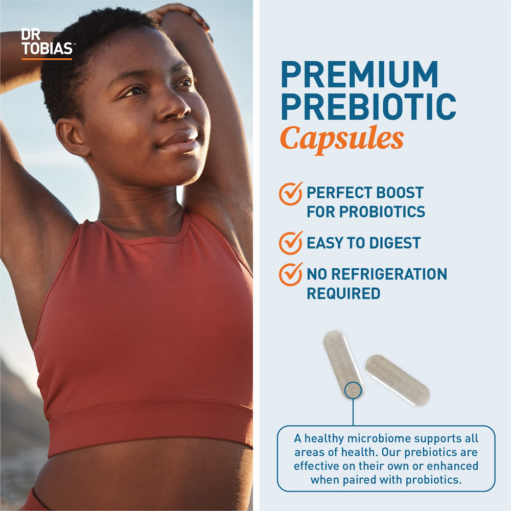 Dr. Tobias Prebiotics bottle on kitchen counter for everyday routine.