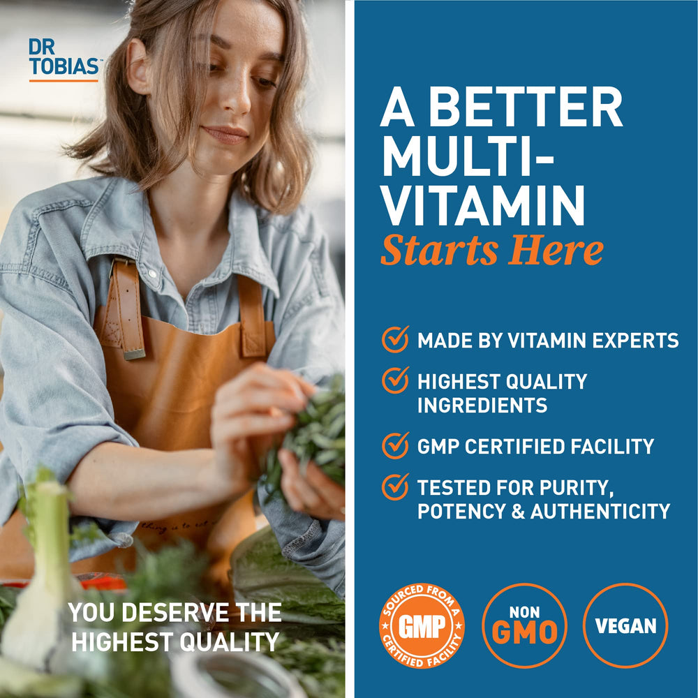 Dr. Tobias vegan non-GMO packaging emphasizing purity and plant-based nutrients.