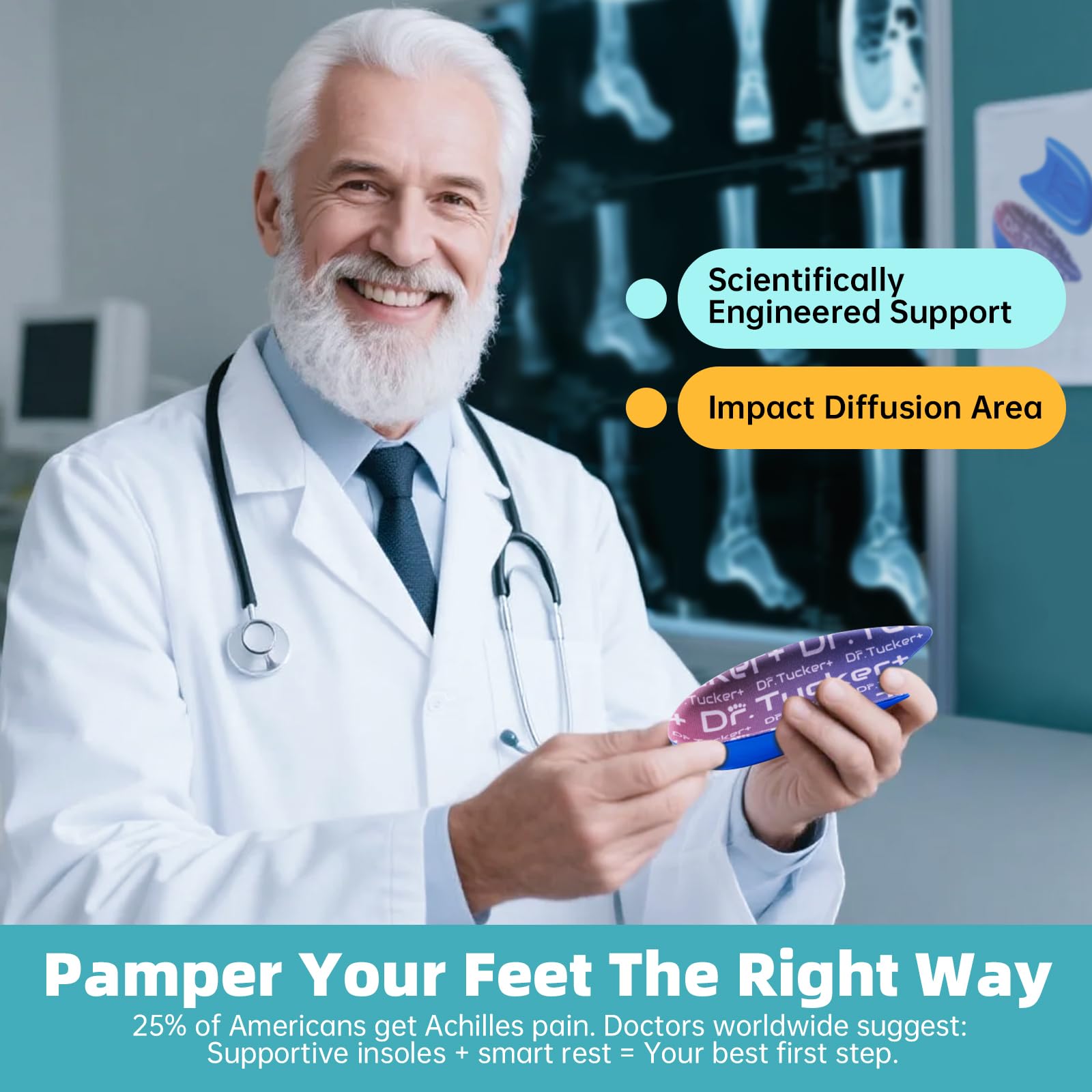 DR.TUCKER+ Deep heel cup stabilizes the foot and reduces pressure.