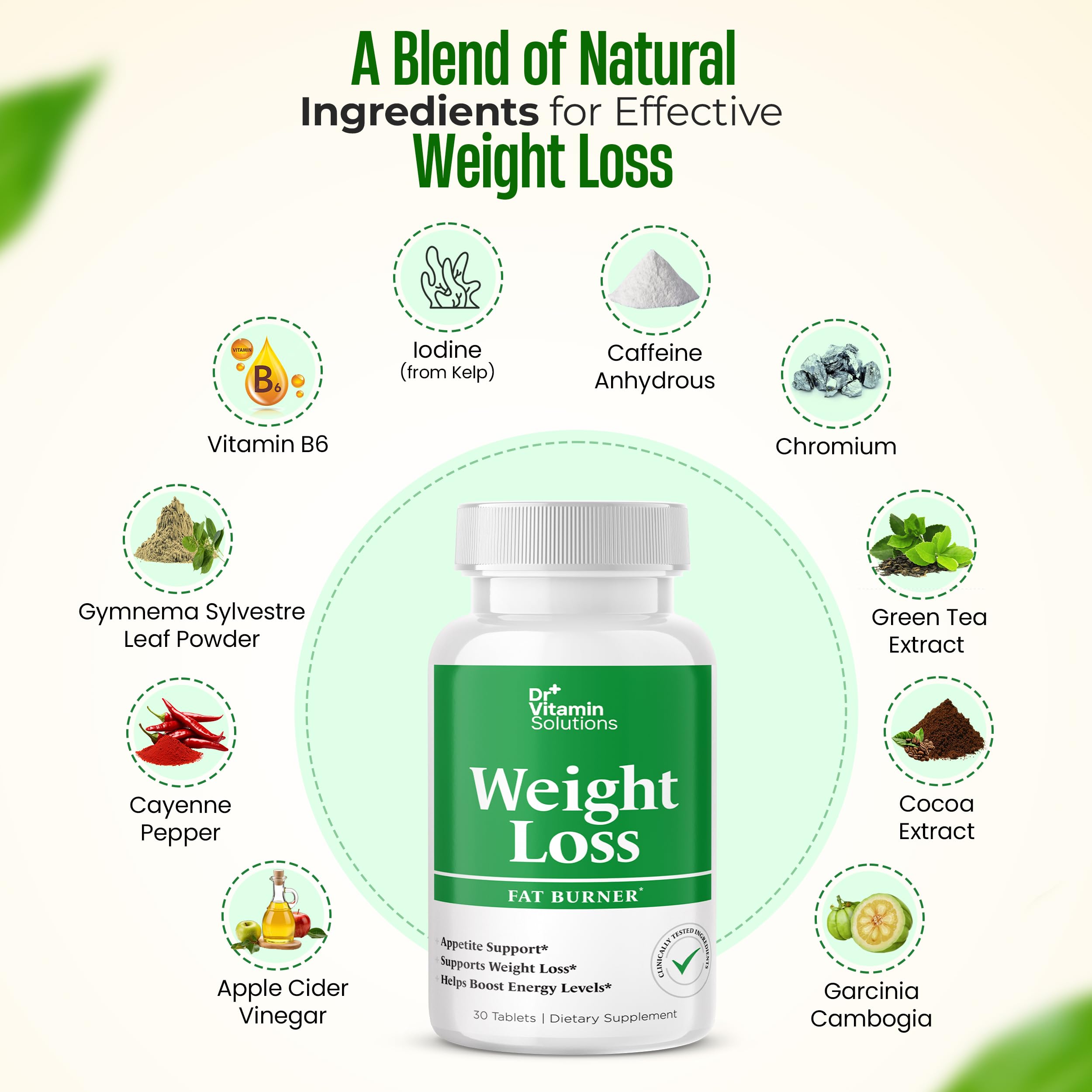 DR VITAMIN SOLUTIONS green tea extract label emphasizing metabolism support