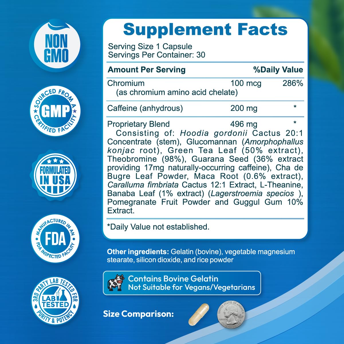 Dr Vitz bottle label emphasizes green tea and guarana for steady energy.