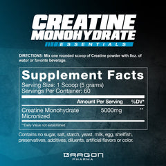 Dragon Pharma Creatine Monohydrate powder scoop shows precise serving for training sessions.