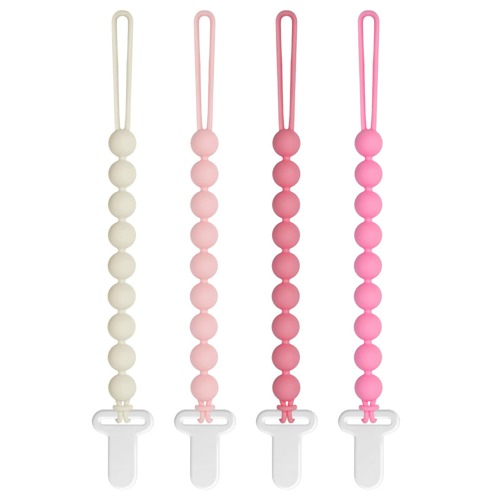 Draklary paci clips showcase silicone beads for a stylish, safe teething experience.