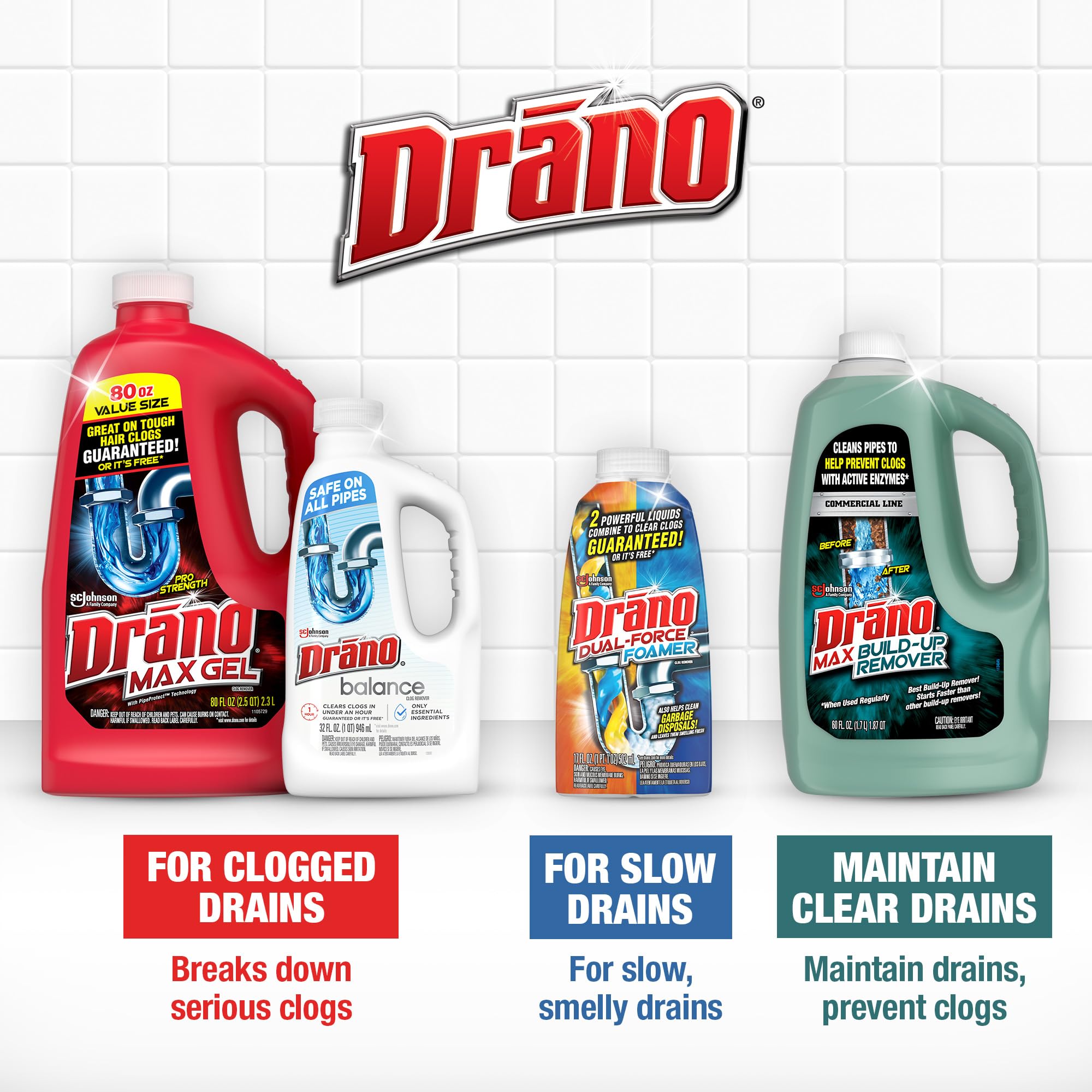 Drano Max Build Up Remover 60 oz on shelf.