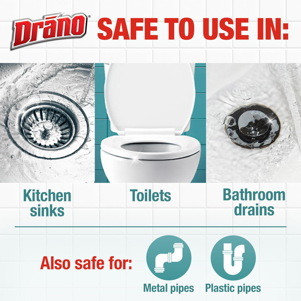 Drano Max Build Up Remover being applied in bathroom sink for prevention.