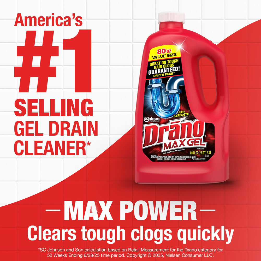 Drano Max Gel bleach action shows quick work clearing kitchen clogs.
