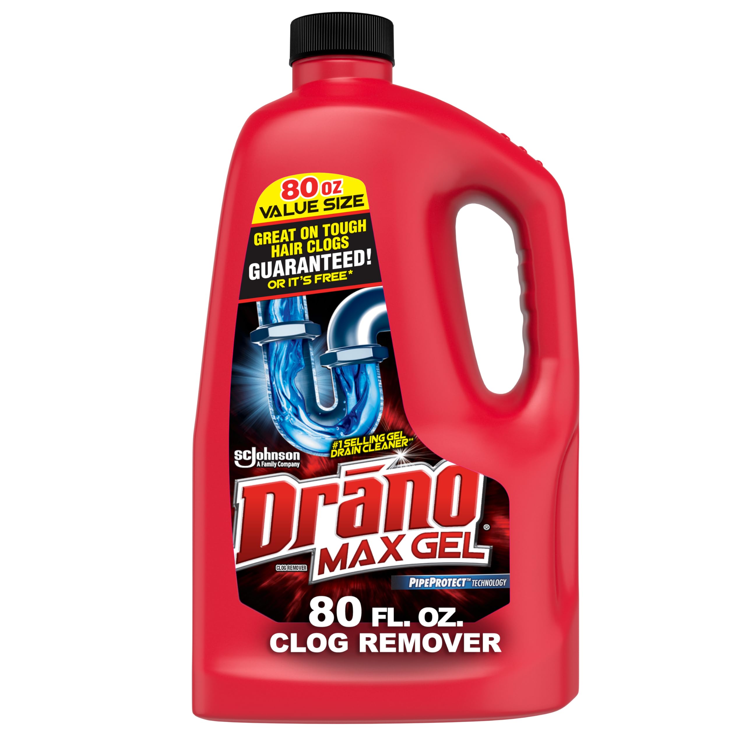 Drano Max Gel bottle pour demonstrates fast unclogging for standing water in drains.