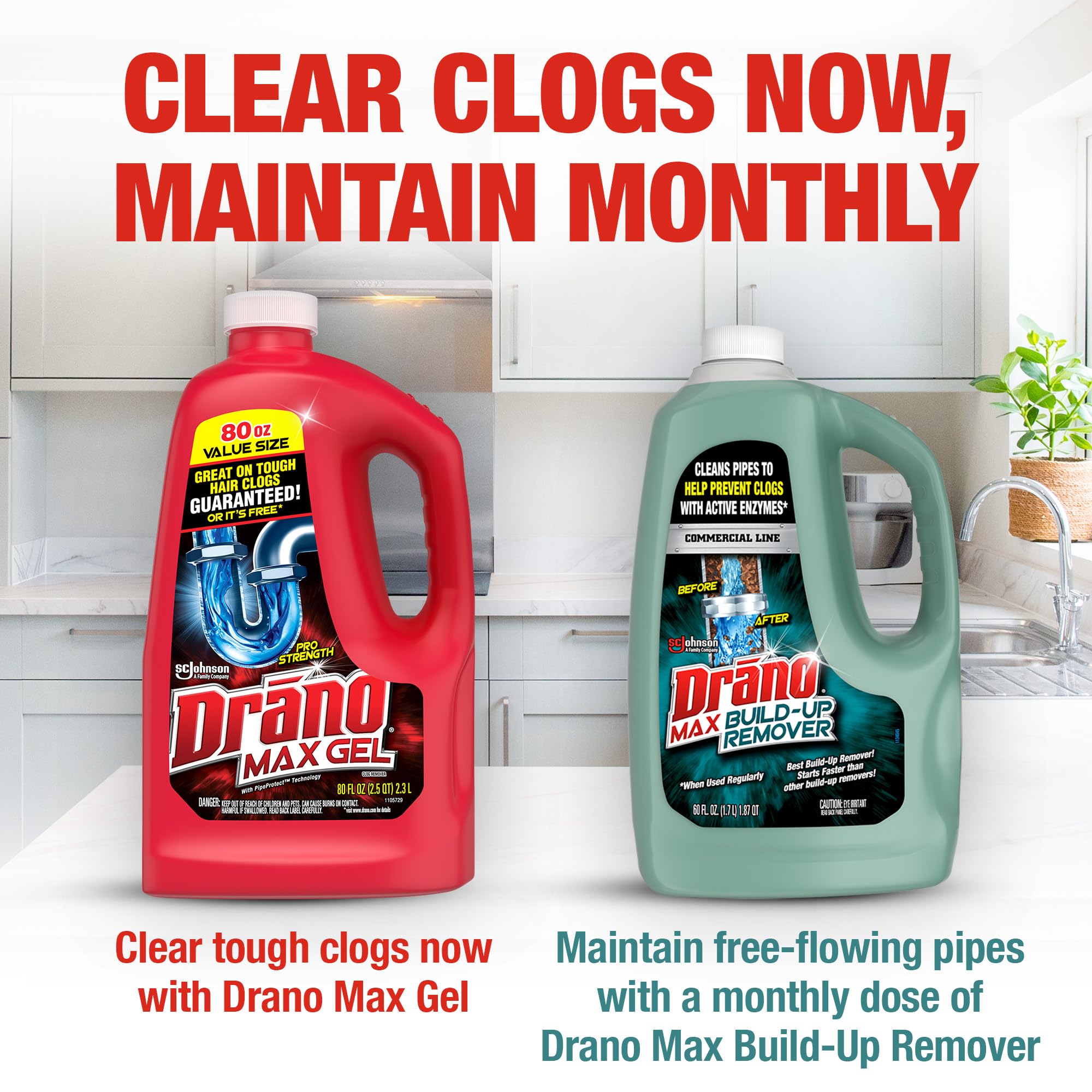 Drano Max Gel used in kitchen sinks to clear grease and food blockages.