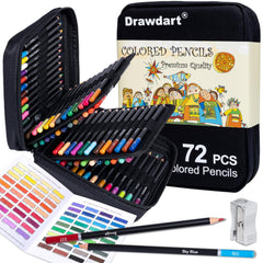 Drawdart 72-color pencils set with zipper case for portable artistry.