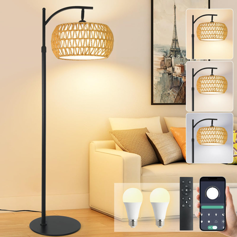 DRAWNCAT Boho Rattan Floor Lamp base provides stable support for living rooms