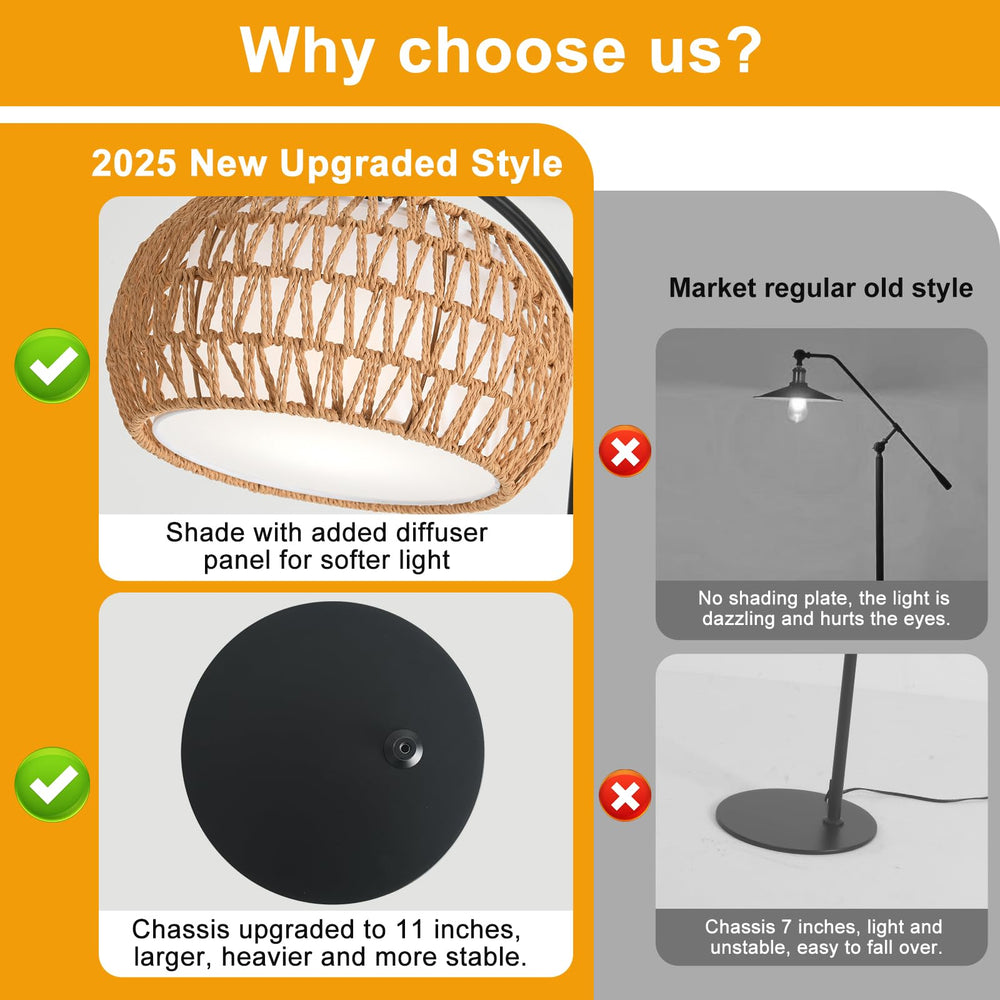 DRAWNCAT Boho Rattan Floor Lamp height-adjust feature fits different layouts