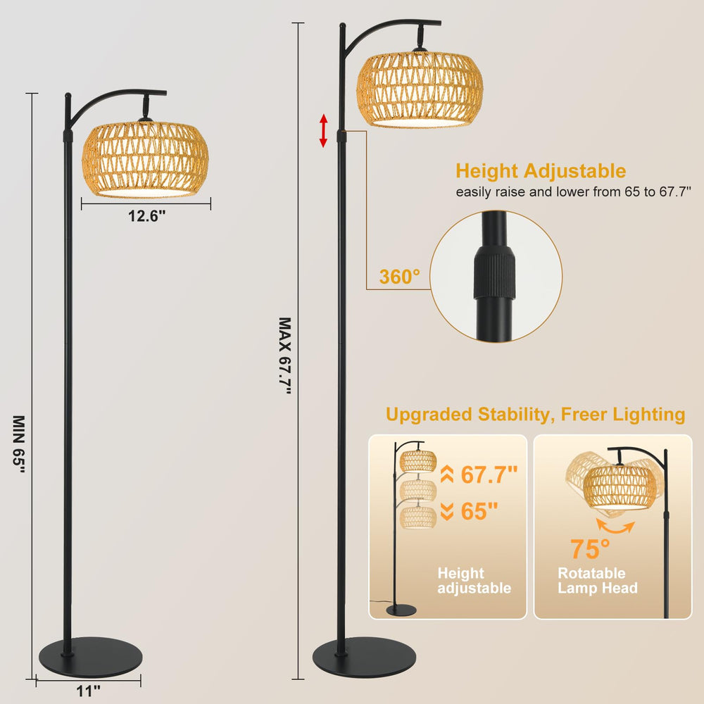 DRAWNCAT Boho Rattan Floor Lamp remote enables easy control from a distance