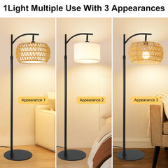 DRAWNCAT Boho Rattan Floor Lamp shade in rattan highlights natural texture
