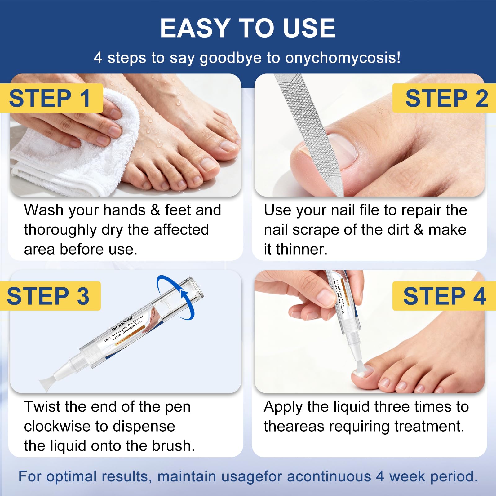 Drawzone dual-action renewal improves nail appearance over time.