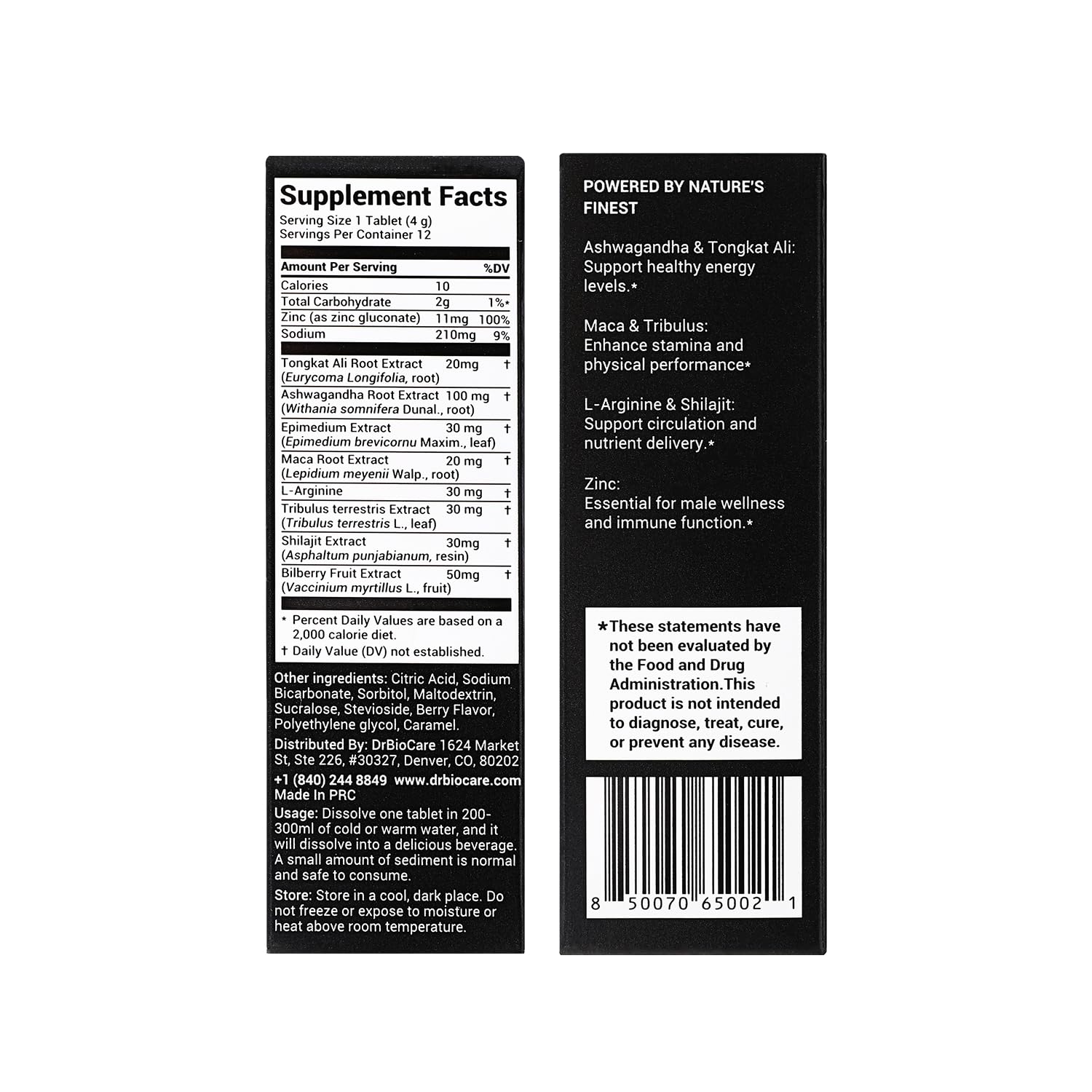 DrBioCare Peak Mode Core Vitality contains Ashwagandha, Maca, and L-Arginine for daily drive.