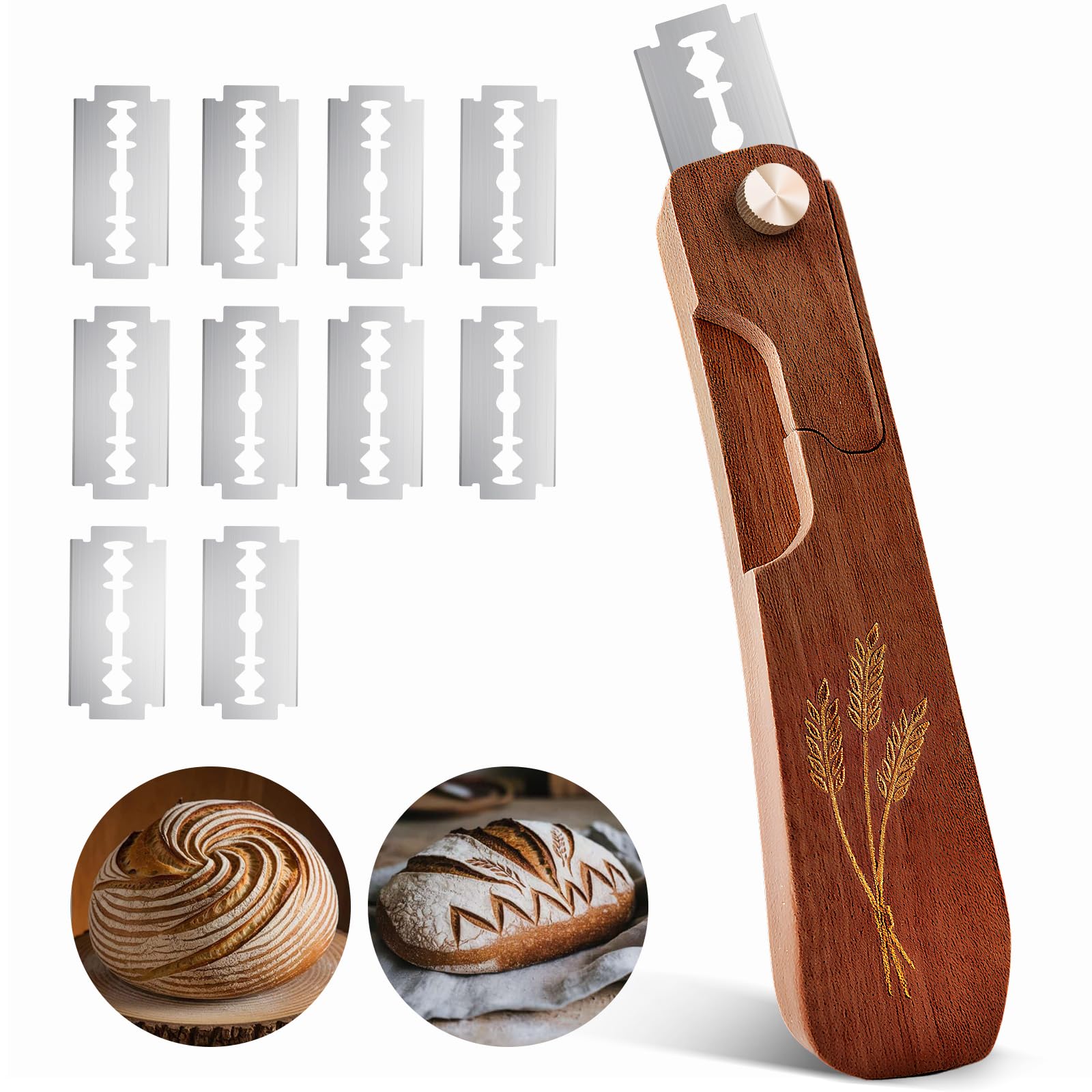 Drcomtruing bread lame retractable safety for safe storage and quick blade access.