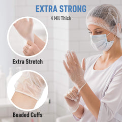 Dre Health vinyl gloves 100 closeup material detail highlights clear, smooth surface