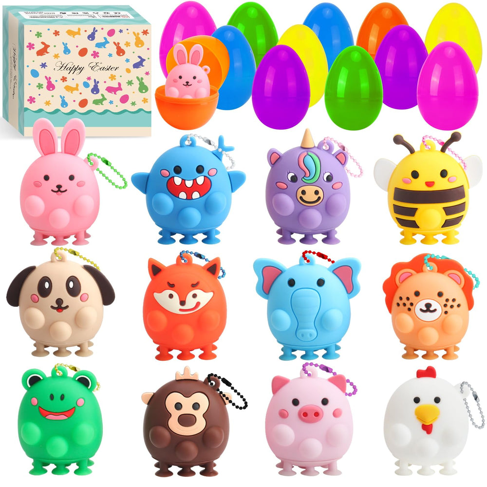 DREACAREFT Easter eggs with animal pop toys in bright colors for festive hunts and play