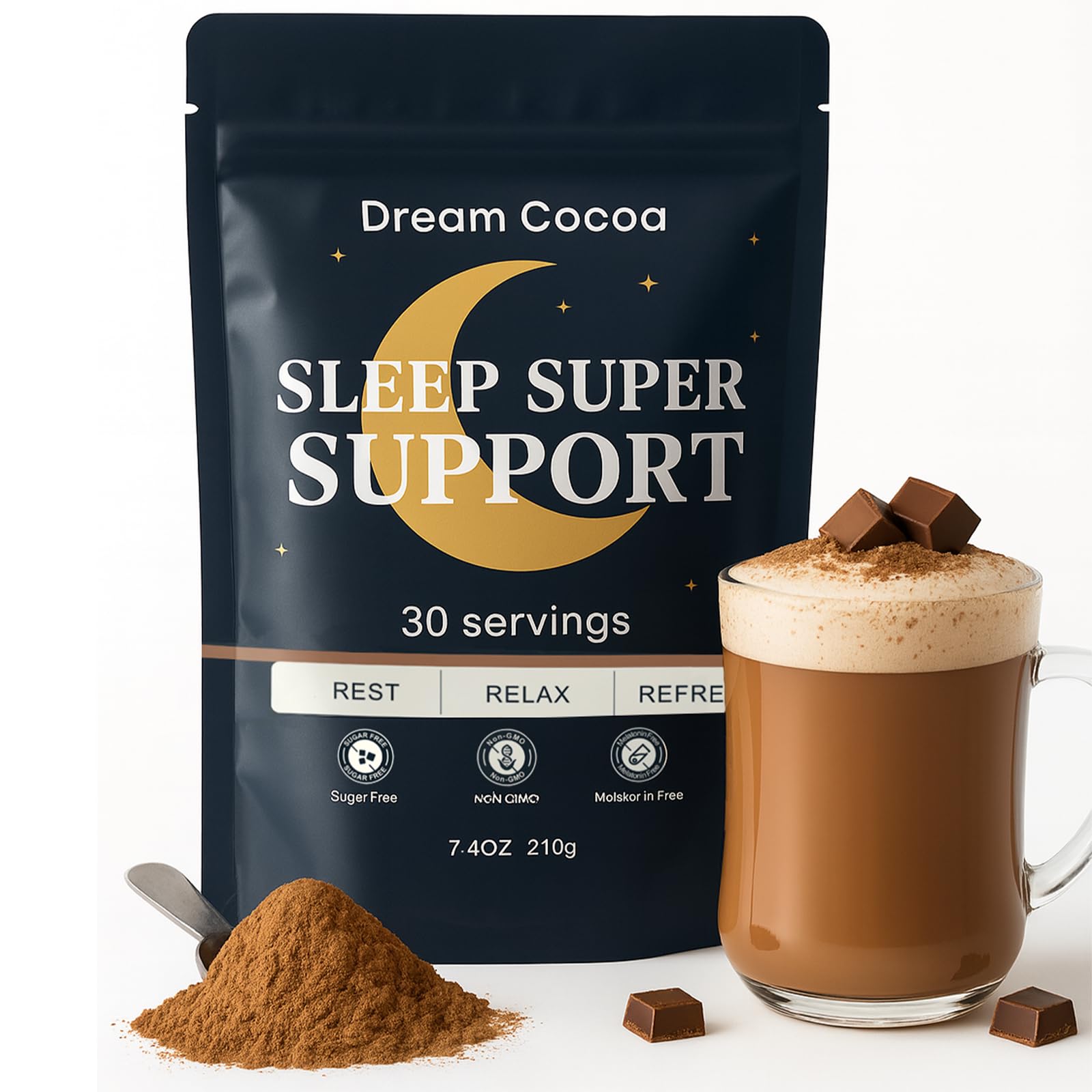 Dream Cocoa magnesium hot cocoa powder ready for a soothing bedtime ritual.