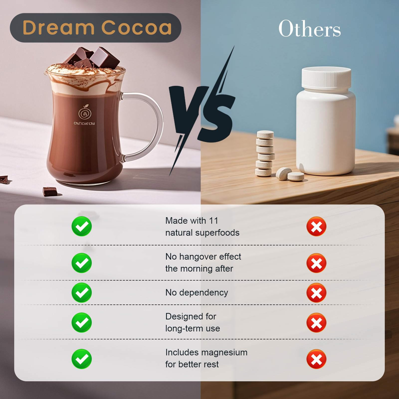 Dream Cocoa scoop beside the bag for easy preparation.