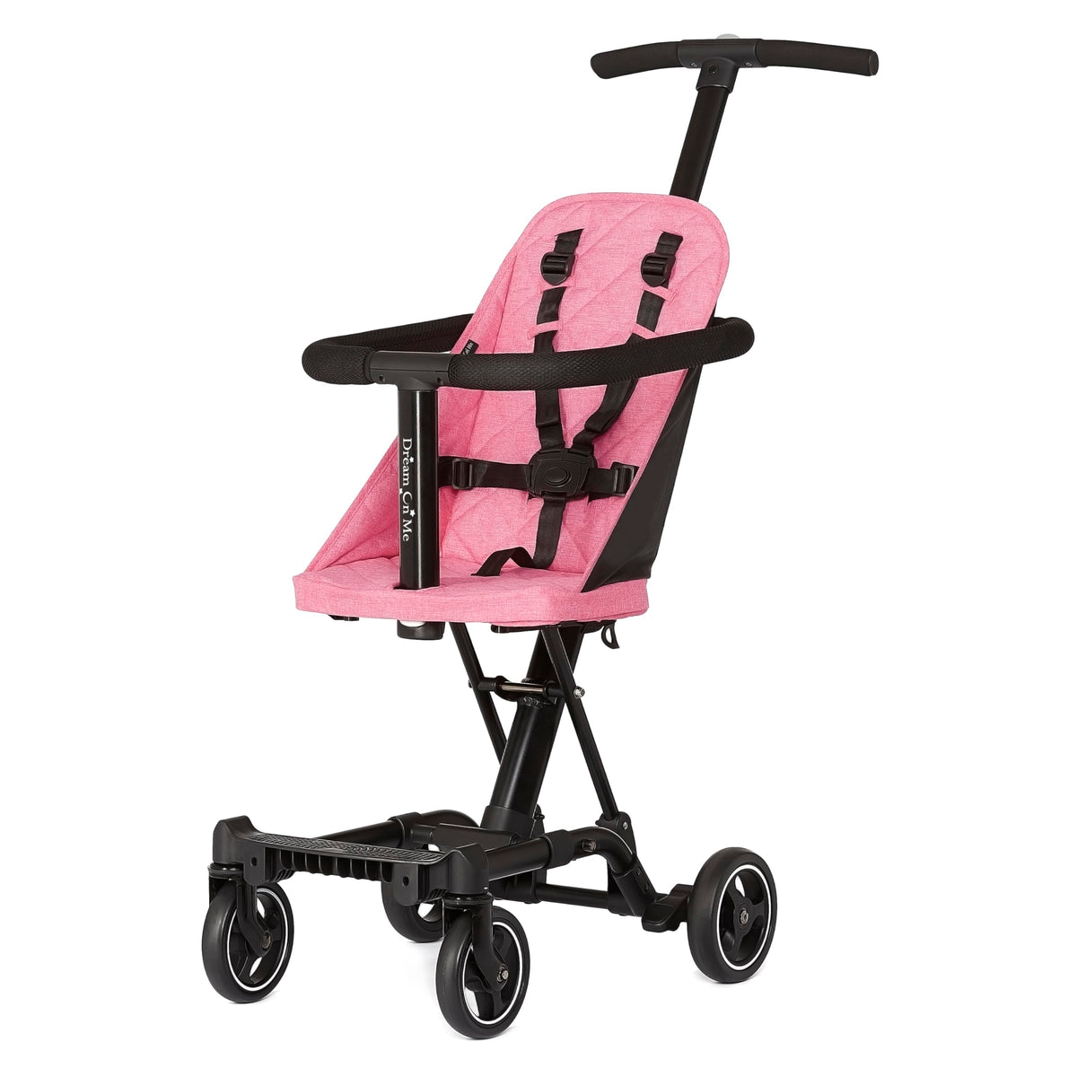 Dream On Me Coast Rider Travel Stroller in pink, lightweight design for easy travel and storage.