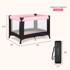 Dream On Me Nest portable playard folded with mattress for nap-ready portability.