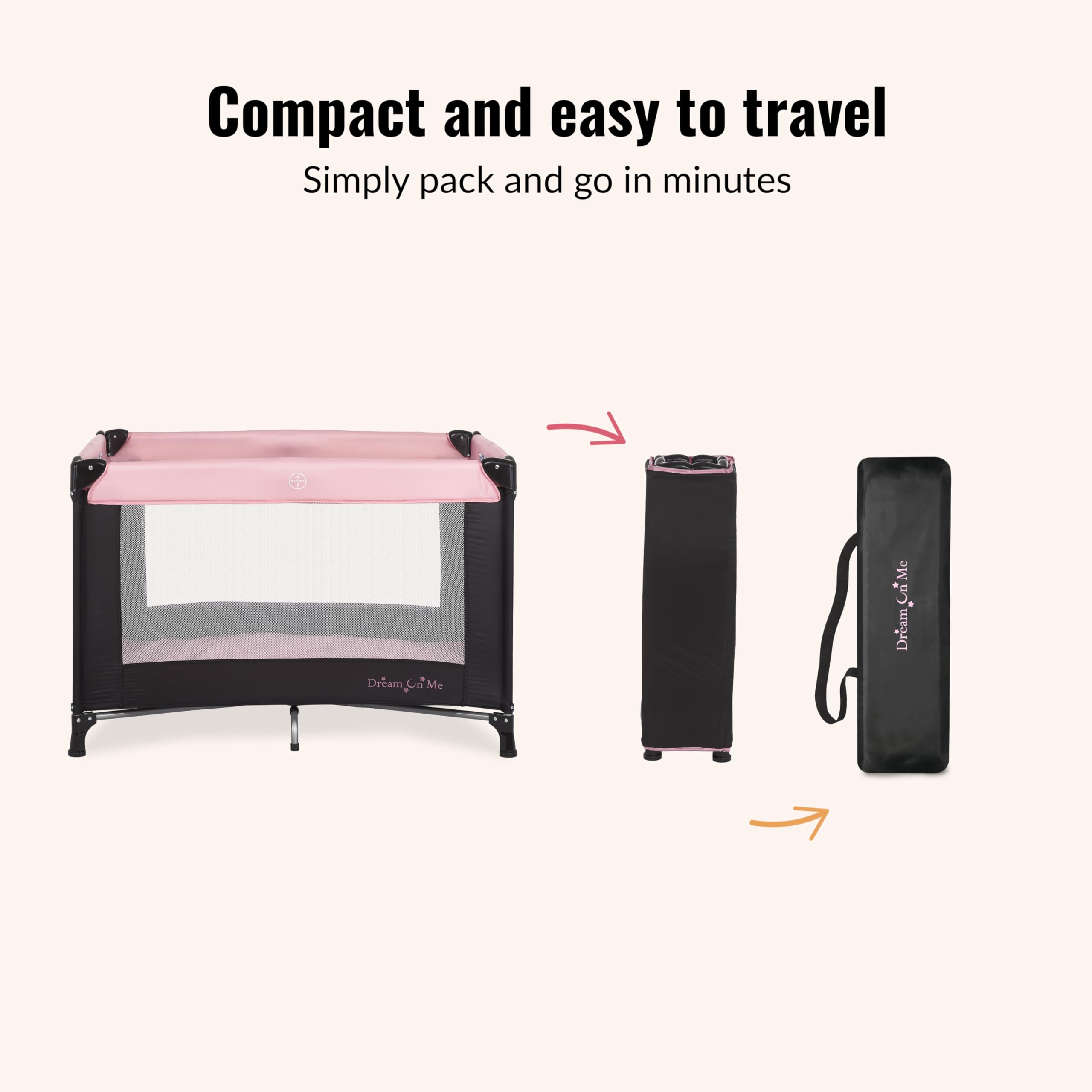 Dream On Me Nest portable playard shown with included travel tote.