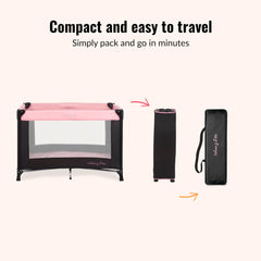 Dream On Me Nest portable playard shown with included travel tote.
