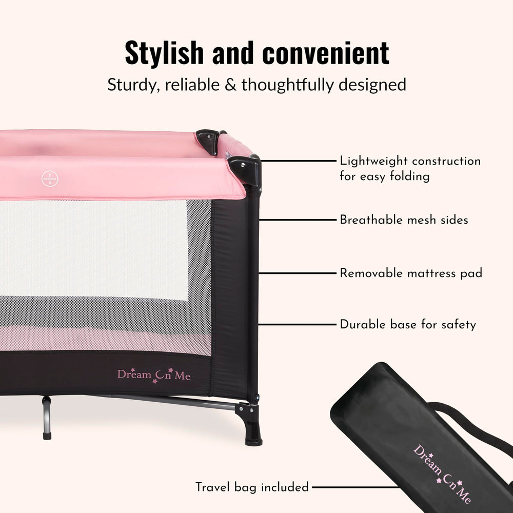 Dream On Me Nest portable playard features a lightweight aluminum frame for easy transport.