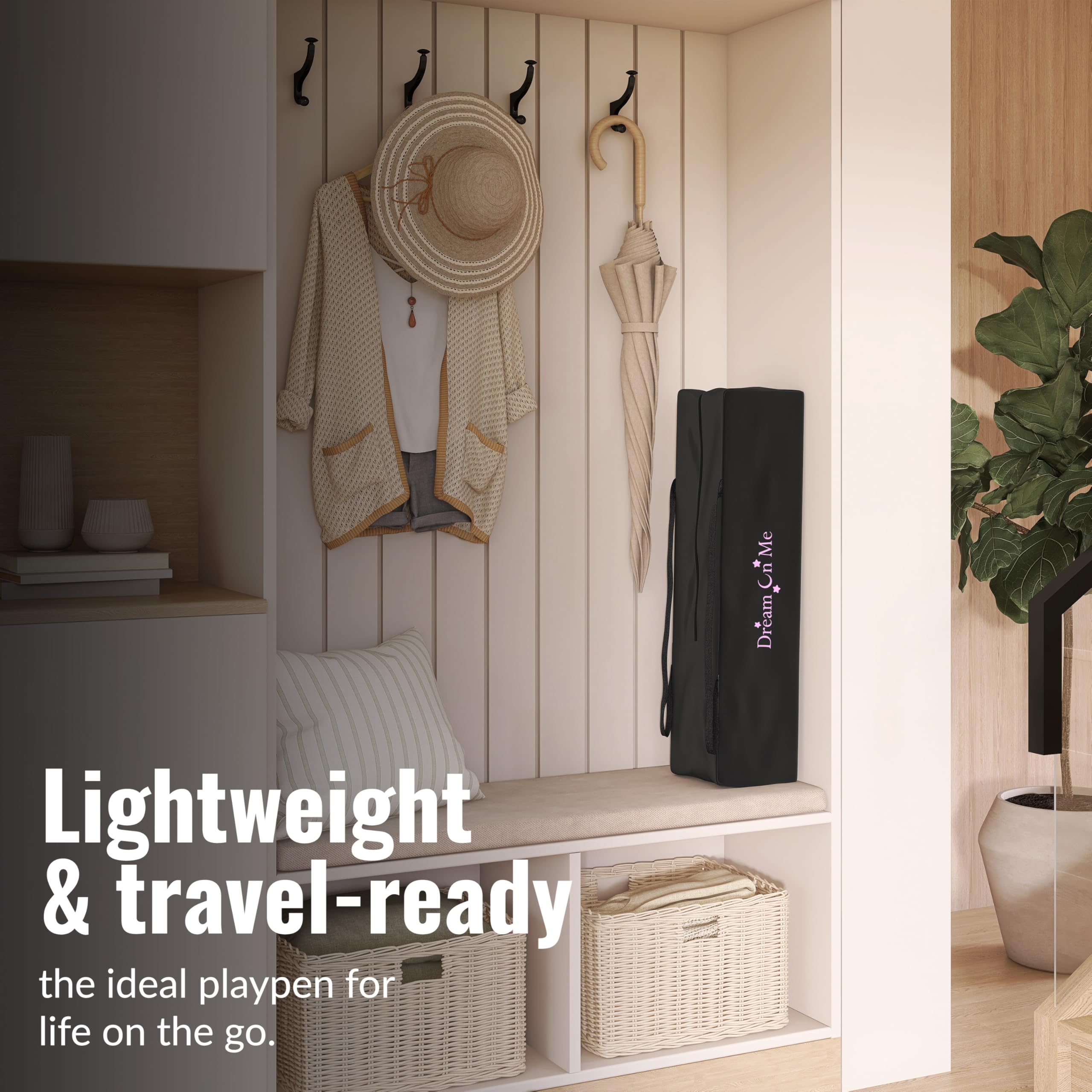 Dream On Me Nest portable playard uses no-tool assembly for fast setup.