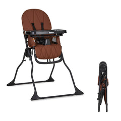 Dream On Me Snack and Stow Highchair folded for compact storage in small spaces.