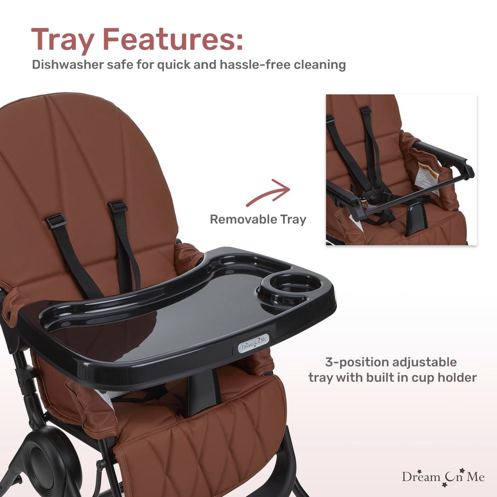 Dream On Me Snack and Stow Highchair with non-slip feet for stable meals.