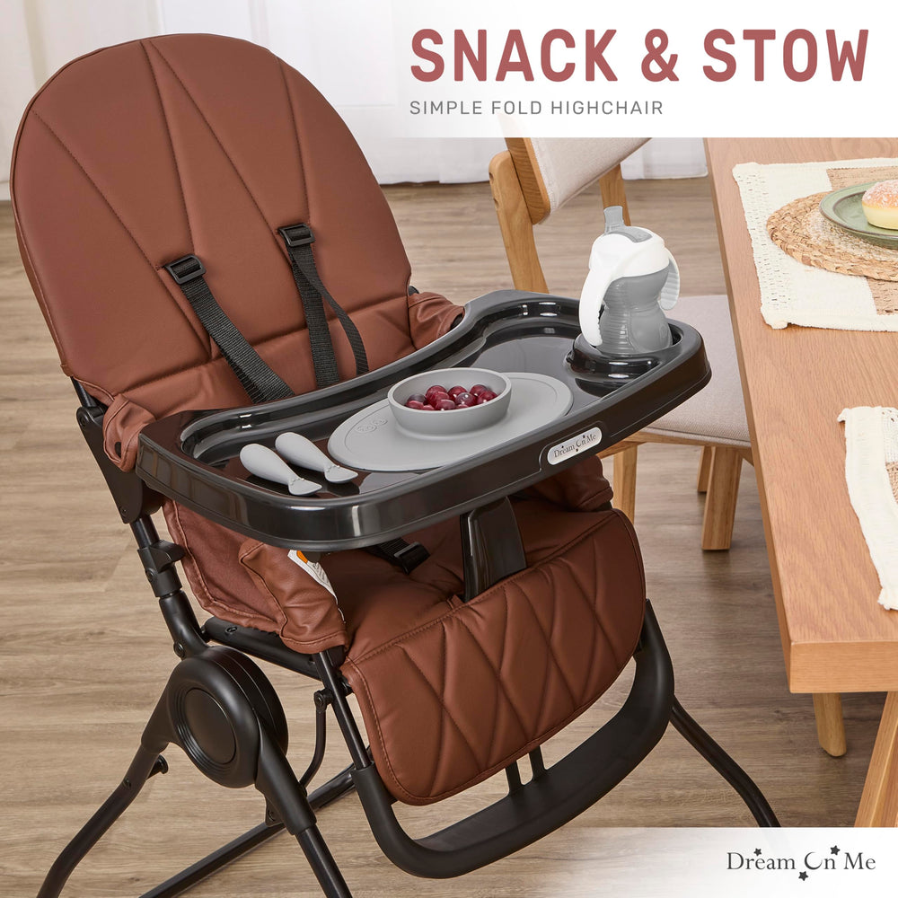 Dream On Me Snack and Stow Highchair padded seat adds comfort during longer meals.