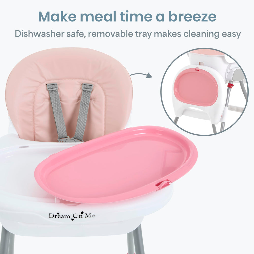Dream On Me TableTalk base tray stays attached for stability during meals.