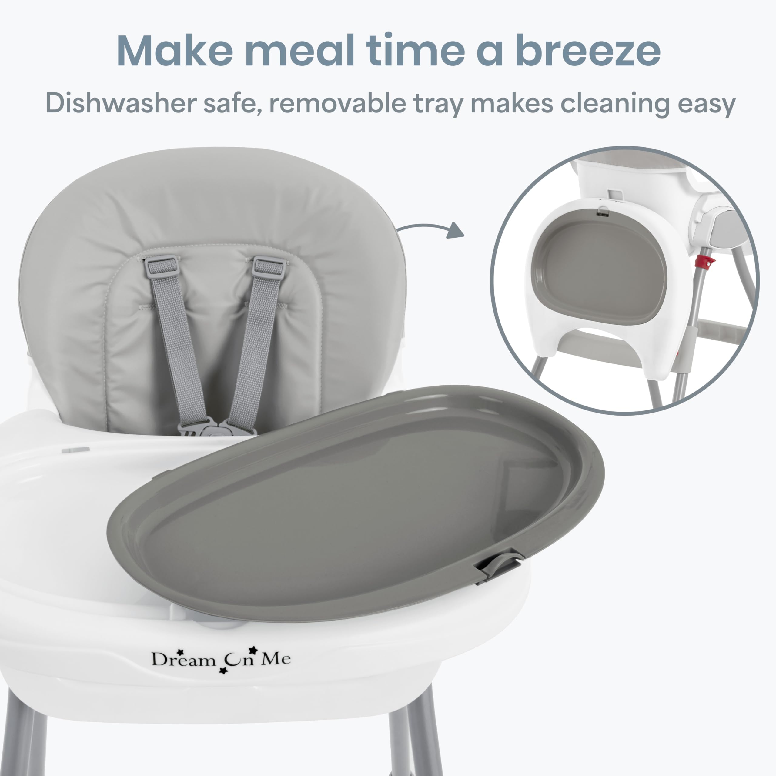 Dream On Me TableTalk padded-seat wipes clean easily for busy evenings.