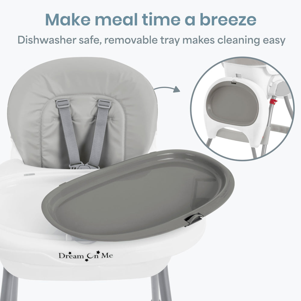 Dream On Me TableTalk padded-seat wipes clean easily for busy evenings.