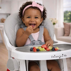 Dream On Me TableTalk top tray removal highlights quick cleaning and versatile mealtime use.