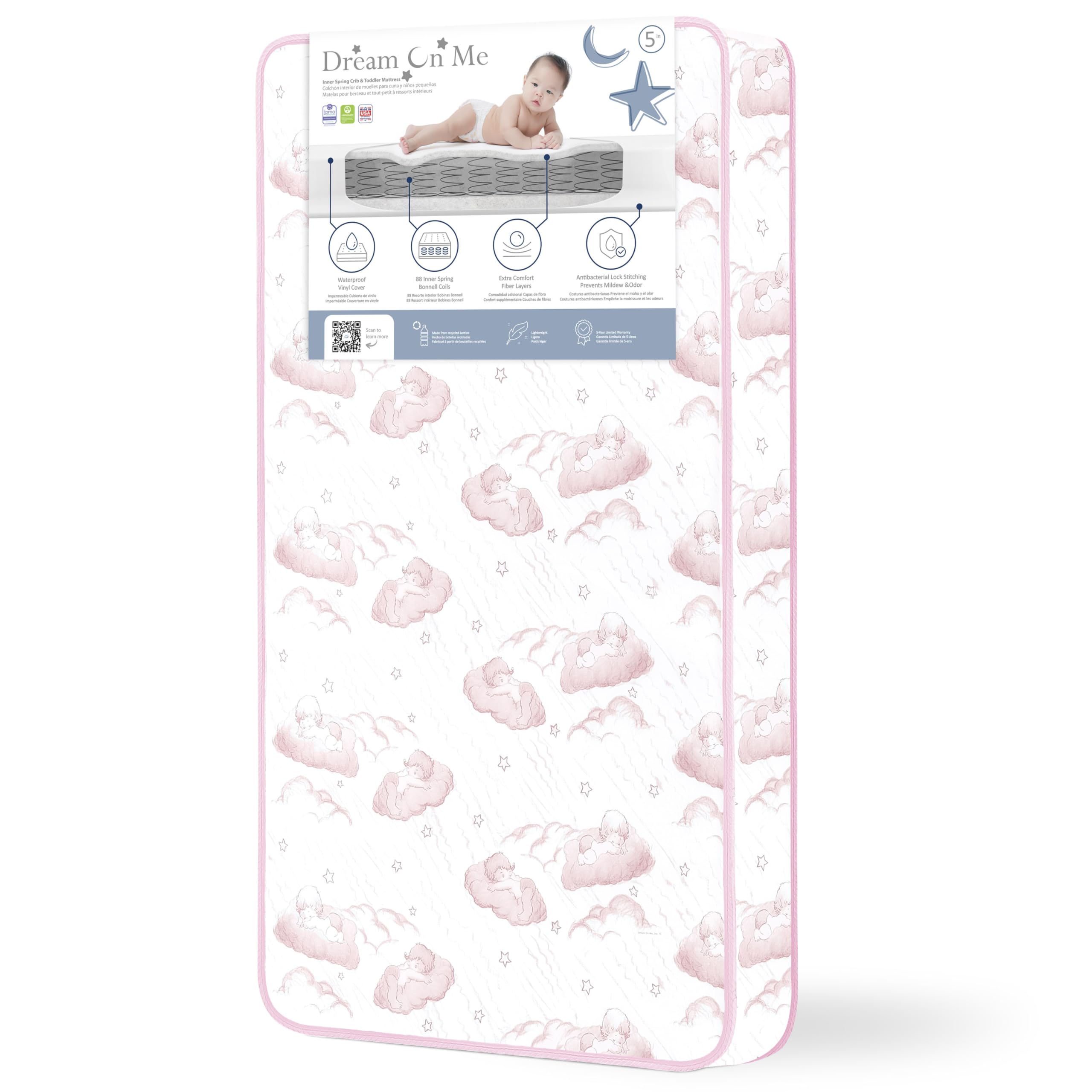 Dream On Me Twilight 80-coil mattress with interwoven coils showing firm support.