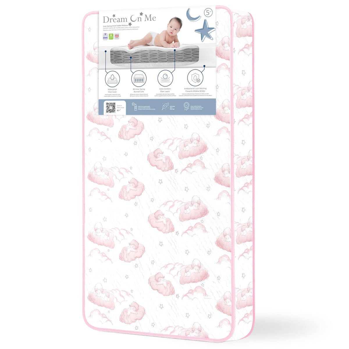 Dream On Me Twilight 80-coil mattress with interwoven coils showing firm support.