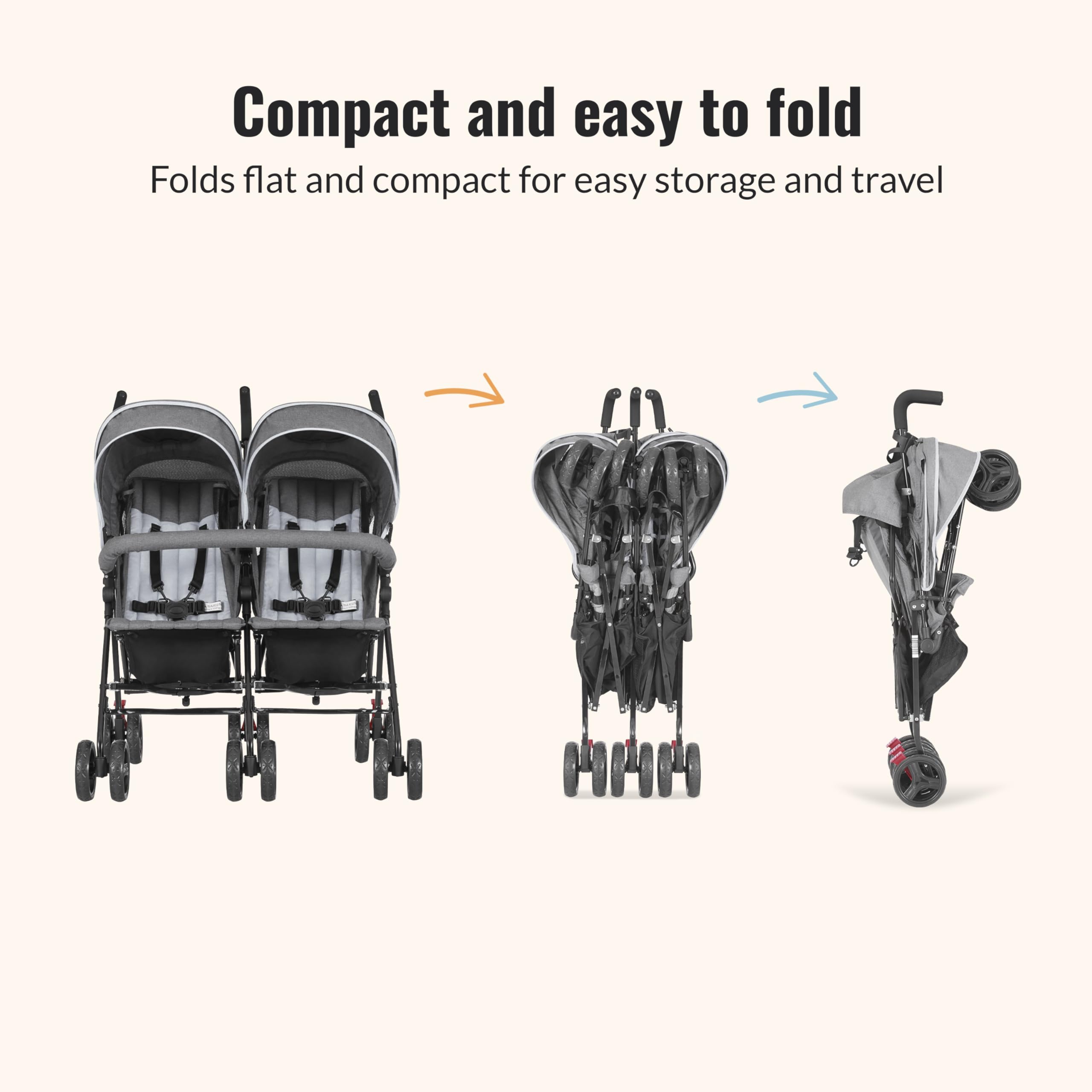 Dream On Me Volgo Twin Stroller 5-point harness for secure seating.