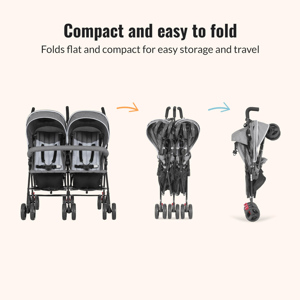 Dream On Me Volgo Twin Stroller 5-point harness for secure seating.