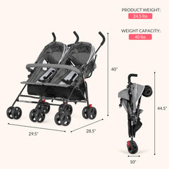 Dream On Me Volgo Twin Stroller adjustable canopy for ventilation and shade.