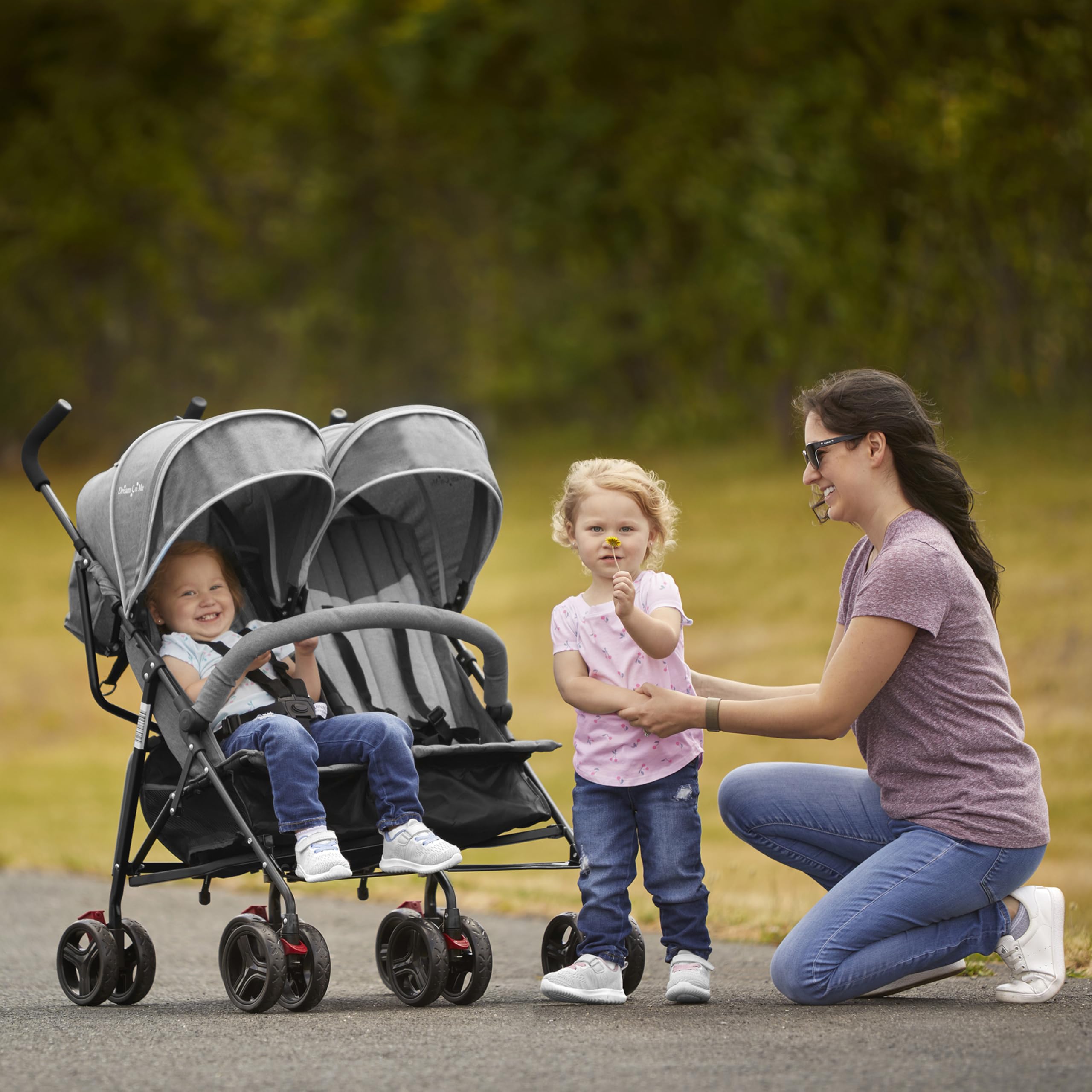 Dream On Me Volgo Twin Stroller rear view showing back pockets and storage.