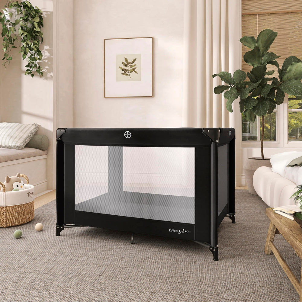Dream On Me Zazzy assembled size and foldable design support roomy use and easy travel.