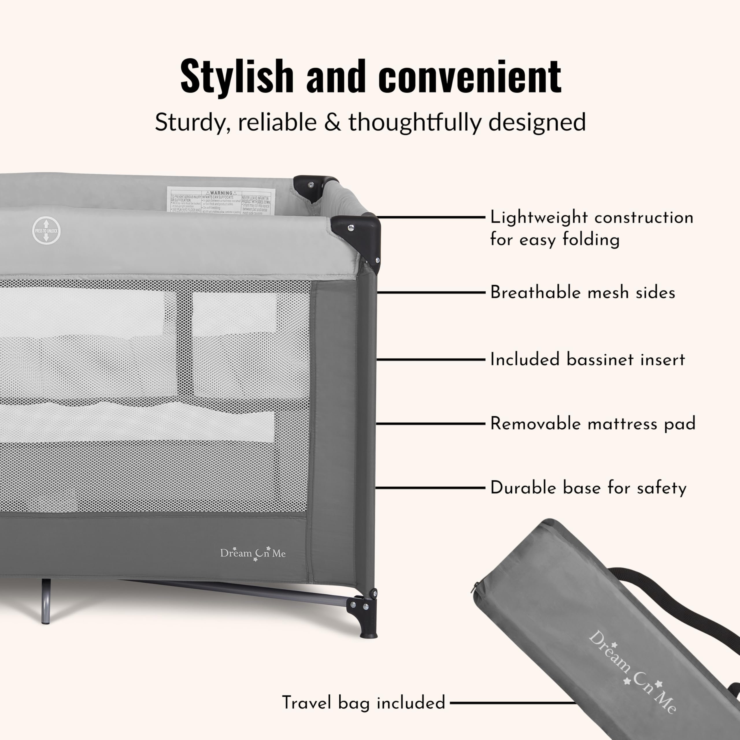 Dream On Me Zazzy removable mattress pad for easy cleaning.