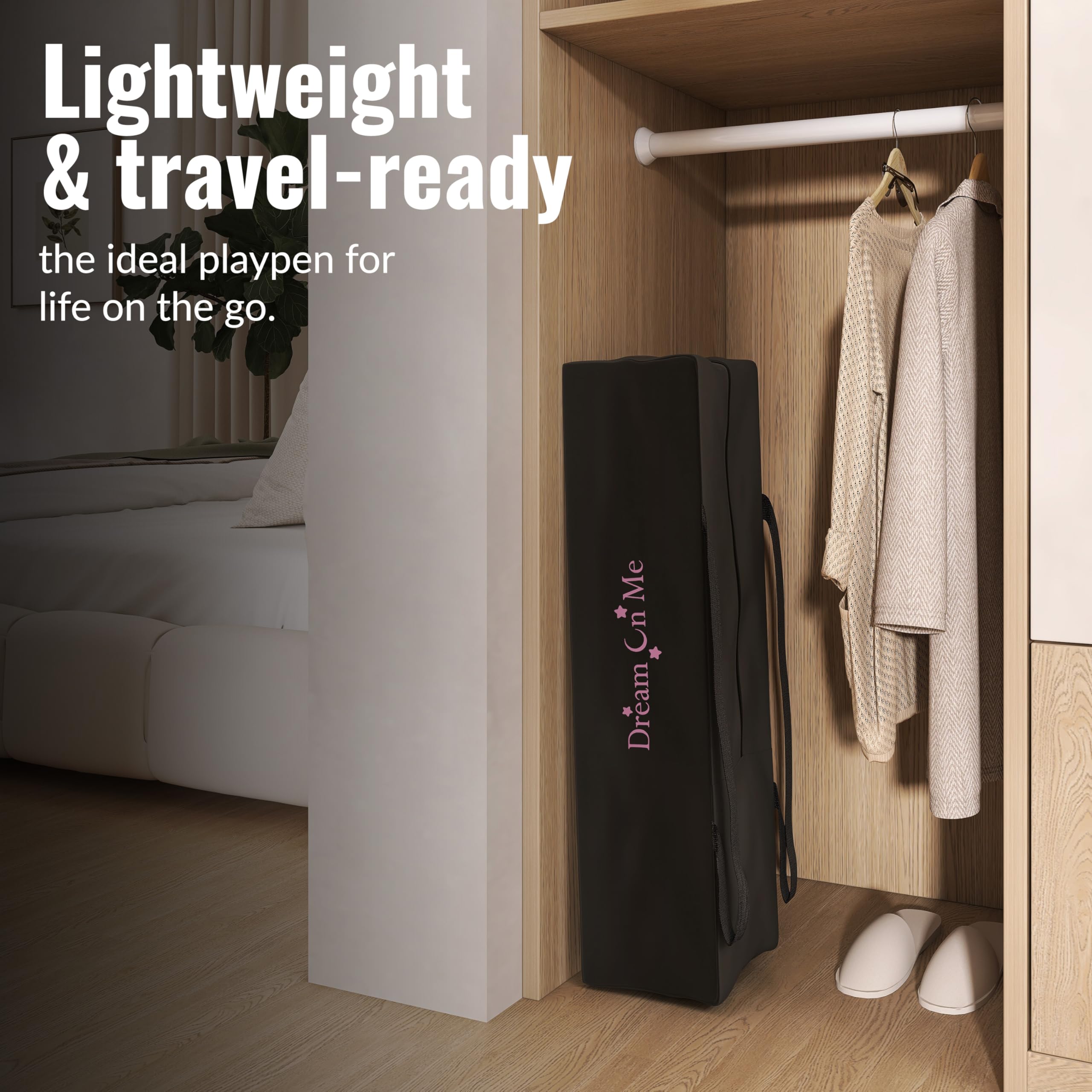 Dream On Me Zazzy travel bag included for easier packing and travel.