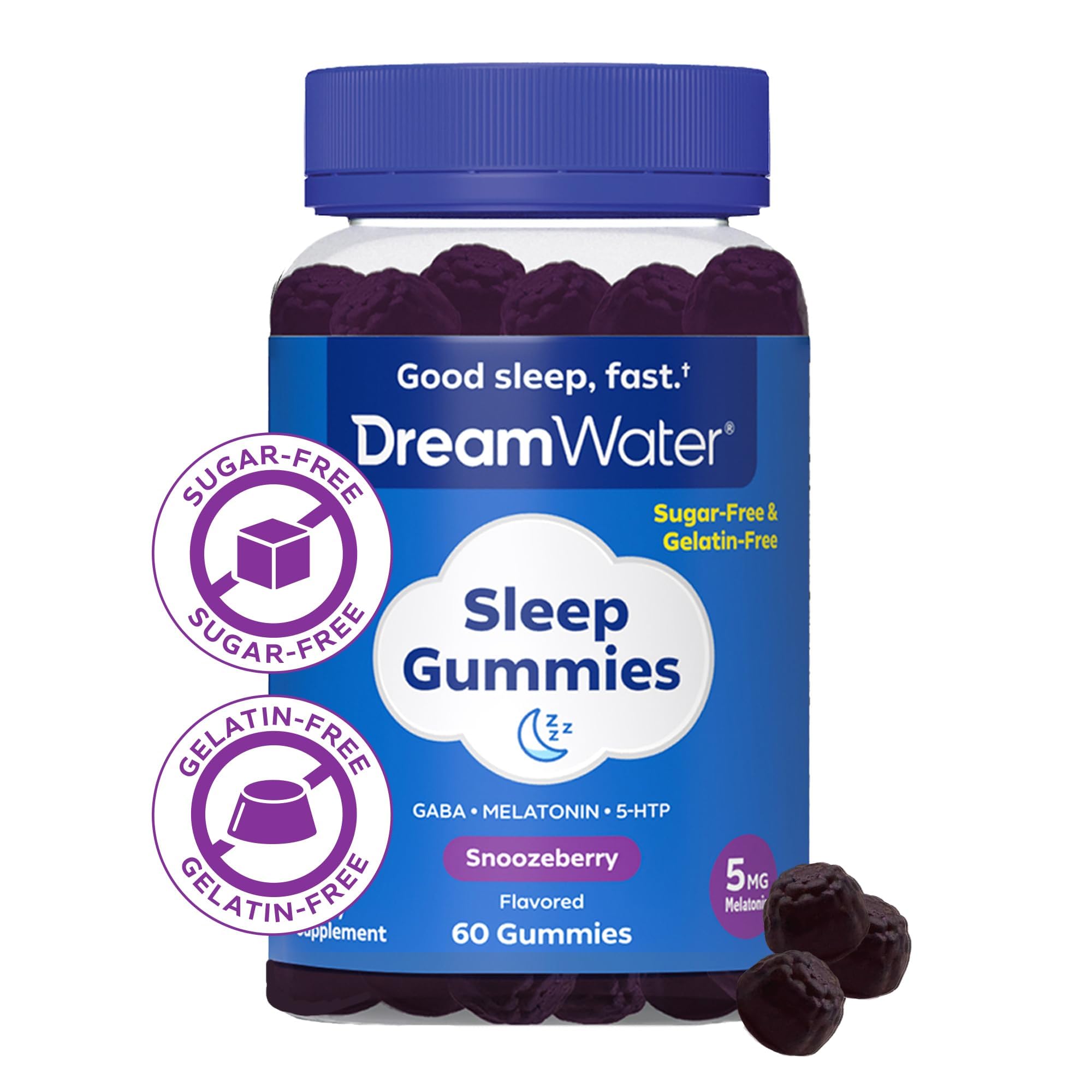 Dream Water Snoozeberry bottle on nightstand beside clock.