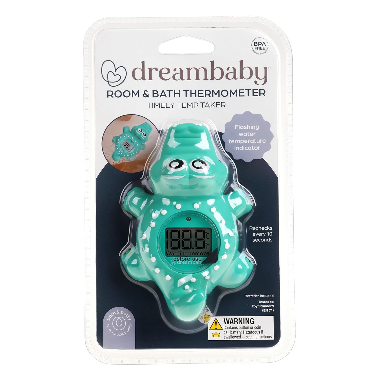 Dreambaby floating crocodile toy thermometer adds bath-time fun