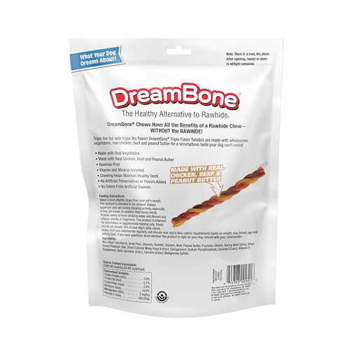 DreamBone bag closeup — triple flavor packaging highlights real ingredients.
